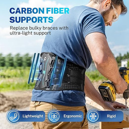 Back Brace for Women Men, Reinforced 3D Lumbar Support Pad, 4 Carbon Fiber Splints, Ultra-thin Air Mesh, Wear for Under Clothes, for Lower Back Pain Relief, Sciatica, Posture, Lifting, Size XXL