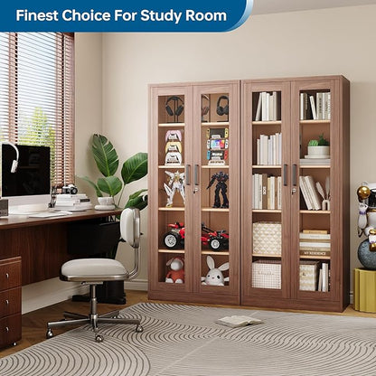 Display Storage Cabinet with Glass Door, 71 Inches Metal Curio Cabinet with 4 Adjustable Shelves, Locking Glass Display Case for Home, Office, Clinic, Pantry, Assemble Required (Wood Color)