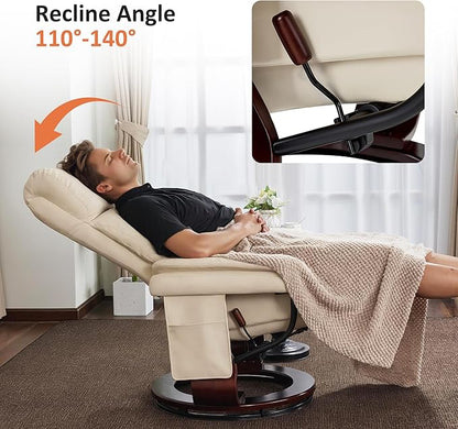 MCombo Swivel Recliners with Ottoman, Reclining TV Chairs with Vibration Massage, Faux Leather Ergonomic Lounge Chair for Living Room Bedroom 4832 (Cream White)