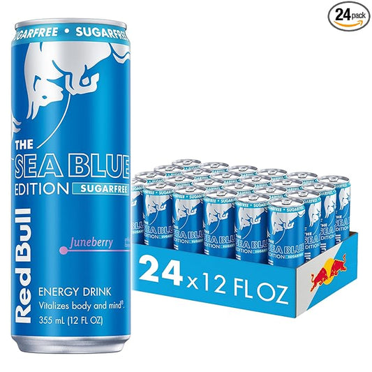 Red Bull Sea Blue Edition Sugar-Free Energy Drink, Juneberry, with 80mg Caffeine plus Taurine & B Vitamins, 12 Fl Oz, Pack of 24 Cans