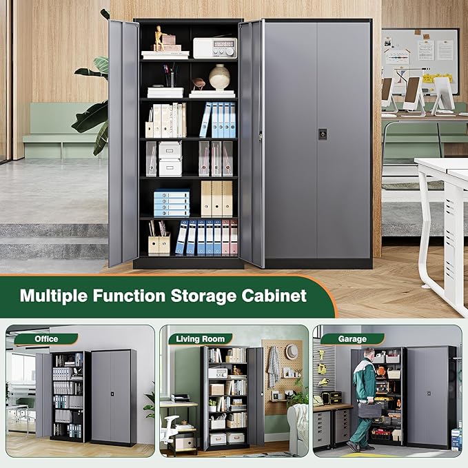 Letaya Metal Garage Storage Cabinets with Lock Door and Adjustable Shelves, Steel Tool Cabinets for Home,Office,Warehouse Organisieren (Black Grey, 72" H)