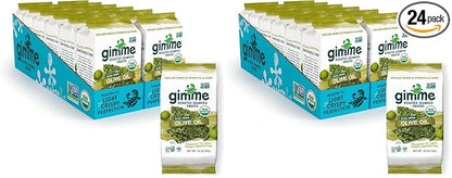 Gimme Seaweed Organic Premium Roasted Seaweed Snacks, Extra Virgin Olive Oil, 24 Count Sharing Size, Keto, Vegan, Gluten-Free, Source of Omega3s & Iodine, Healthy On-The-Go Snack for Kids & Adults