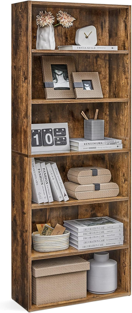 VASAGLE CUSTOS Collection - Bookshelf, 6-Tier Bookcase, Book Shelf, Open Storage Shelf, 9.4 x 23.6 x 63.3 Inches, for Living Room, Home Office, Dinning Room, Rustic Brown ULBC166X01