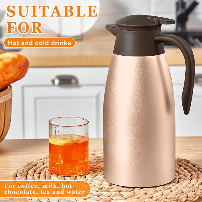Norme 2 Pcs Thermal Coffee Carafe Insulated Stainless Steel Coffee Carafe for Hot Liquid Vacuum Thermal Pot Creamer Pitcher Dispenser with Brushes Keeping Hot Water Milk(Rose Gold)