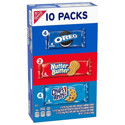 Nabisco Cookies Variety Pack, OREO, Nutter Butter, CHIPS AHOY!, 40 Snack Packs (4 Cookies Per Pack, 4 Boxes)
