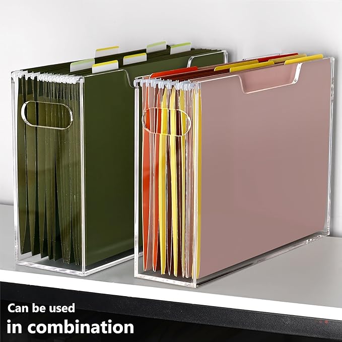 DINGHUO Hanging File Box, Letter Size Acrylic Hanging File Organizer, Clear Portable File Storage Box with Handle, File Folder Holder for Desk Home Office School -1 Pack