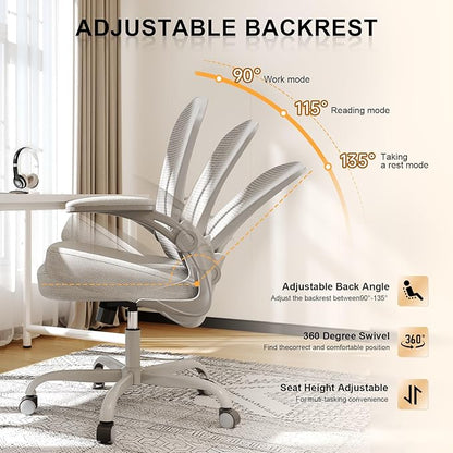 Synorla Office Chair, Ergonomic Desk Chairs 330LBS Capacity High Back Mesh Computer Chair with Flip-up Armrests, Comfy Work Chair with Adjustable Lumbar Support