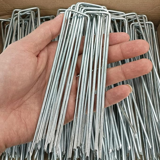20 Pcs 6 inch Garden Landscape Staples Galvanized Pins Lawn Stakes for Weed Barrier Ground Cover,U-Type Heavy Duty (20 Pcs x 6")