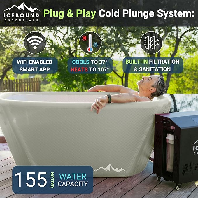 Ice Bath Tub with Water Chiller - 1HP Efficient Hot and Cold Water Chiller for Ice Bath - Premium Ice Bath Tub with Chiller - WiFi - Filter - Ozone/UV - Cold Plunge with Water Chiller
