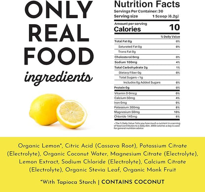 JUST INGREDIENTS Lemonade Electrolytes Drink Mix - Coconut Water, Sea Salt, Trace Minerals - 30 Servings