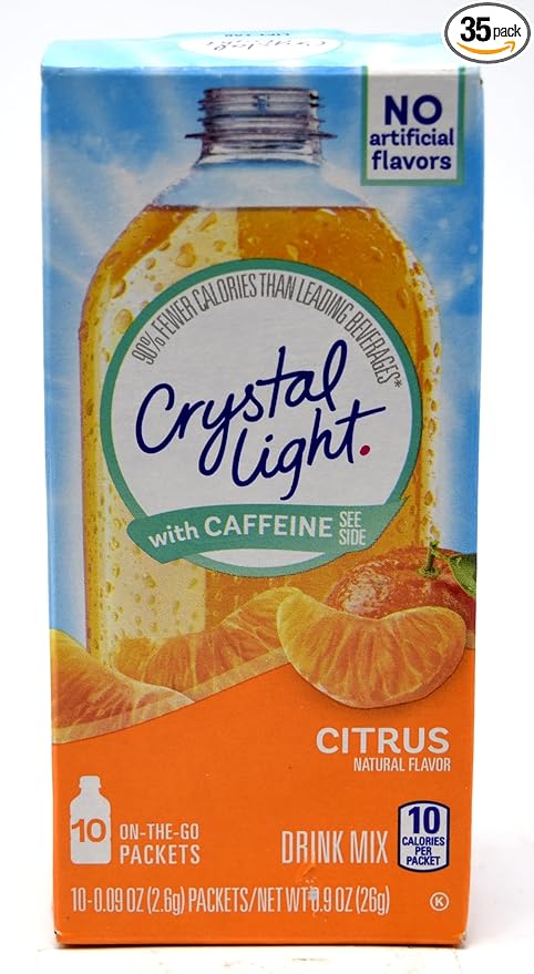 Crystal Light On The Go Citrus With Caffeine Drink Mix, 10-Packet Box (Pack of 35)