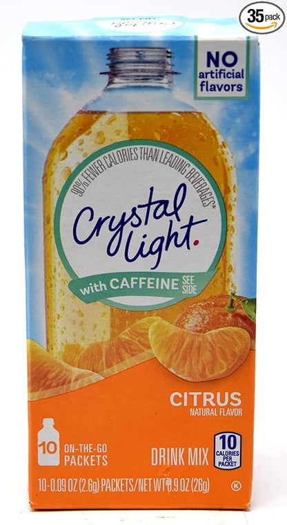 Crystal Light On The Go Citrus With Caffeine Drink Mix, 10-Packet Box (Pack of 35)
