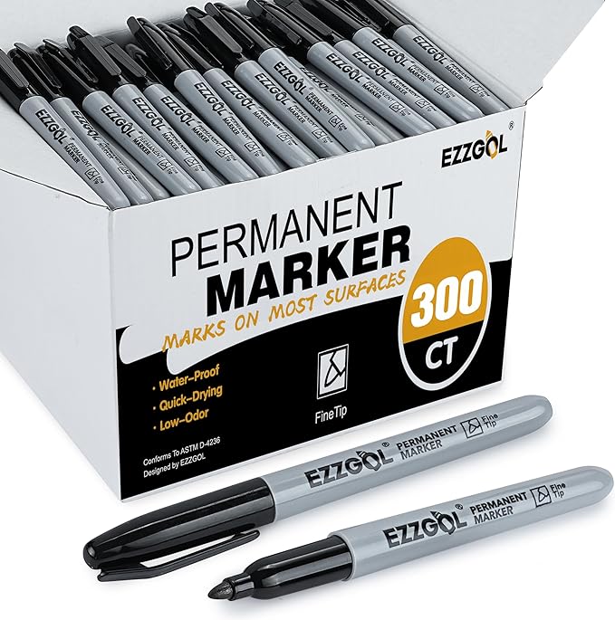 Permanent Markers Bulk, 300 Pack Fine Tip Black Permanent Markers, Waterproof Markers,