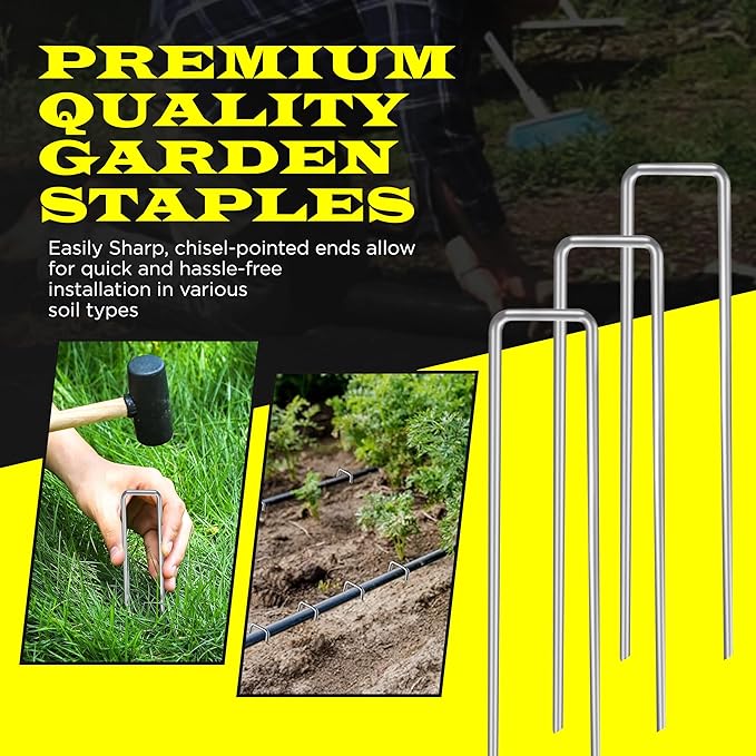 75 Pack x 10 Inch Landscape Staples Galvanised, Fabric Pins, 11 Gauge, Garden Staples, Tent Stakes, Fabric Pins for Lawn, Fence, Tent, Decoration, Weed Barrier, Outdoor. (75 x 10in)