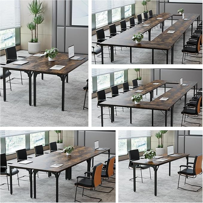 78.7 Inches Extra Long Desk,6.5ft Office Table with Flexible Configuration,Large Computer Table with Adjustable Footpads,Stable Structure,Standing Desk for 2 Person (Brown)