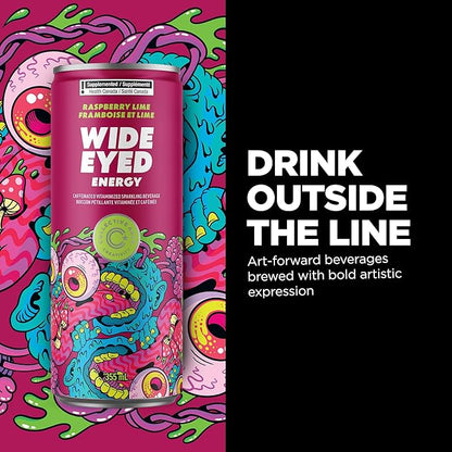 Collective Arts Wide Eyed Energy Drinks | Naturally-Flavored Caffeinated Vitaminized Sparkling Beverage With Fruit Extracts | Raspberry Lime MAX | Pack of 12 | 12 fl oz.(355ml)