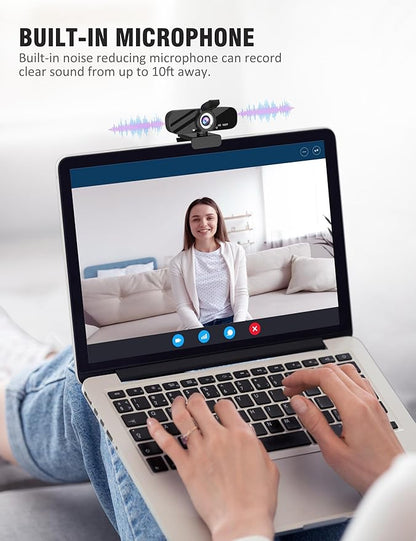 1080P Webcam with Microphone and Rotatable Tripod Wide Angle Camera for Desktop PC or Laptop Computer,Plug and Play, for Zoom/Skype/Teams, Conferencing and Video Calling