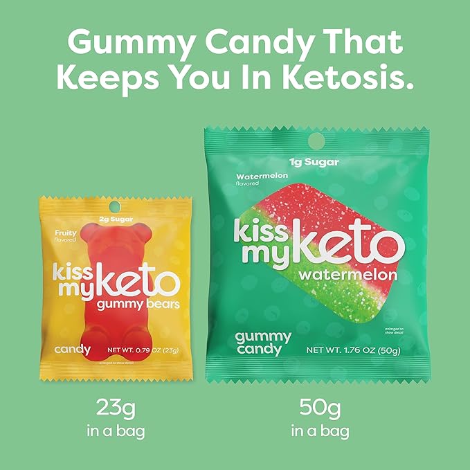Kiss My Keto Sugar Free Gummies, Gummy Watermelon 12-Pack – Satisfy Cravings while Staying in Ketosis – High Fiber, 3g Net Carbs, Non-GMO, Vegan, & No Gluten – Calorie-Friendly Vegan Candy