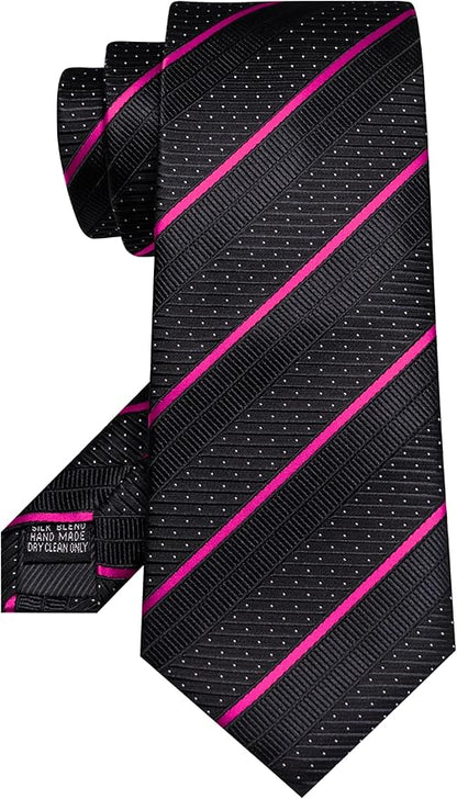 JEMYGINS Mens Striped Tie and Lapel Pin Necktie Pocket Square with Tie Clip Sets for Business Casual 4PCS