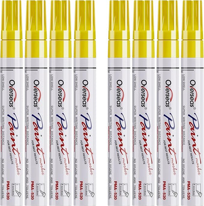 Paint Pens Paint Markers - Yellow Permanent Markers 8 Pack, Oil Based Waterproof Quick Dry Medium Tip Marker Pen for Metal, Wood, Fabric, Plastic, Rock, Stone, Mugs, Canvas, Glass, Art Craft