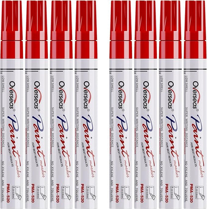 Paint Pens Paint Markers - Red Permanent Markers 8 Pack, Oil Based Waterproof Quick Dry Medium Tip Marker Pen for Metal, Wood, Fabric, Plastic, Rock, Stone, Mugs, Canvas, Glass, Art Craft