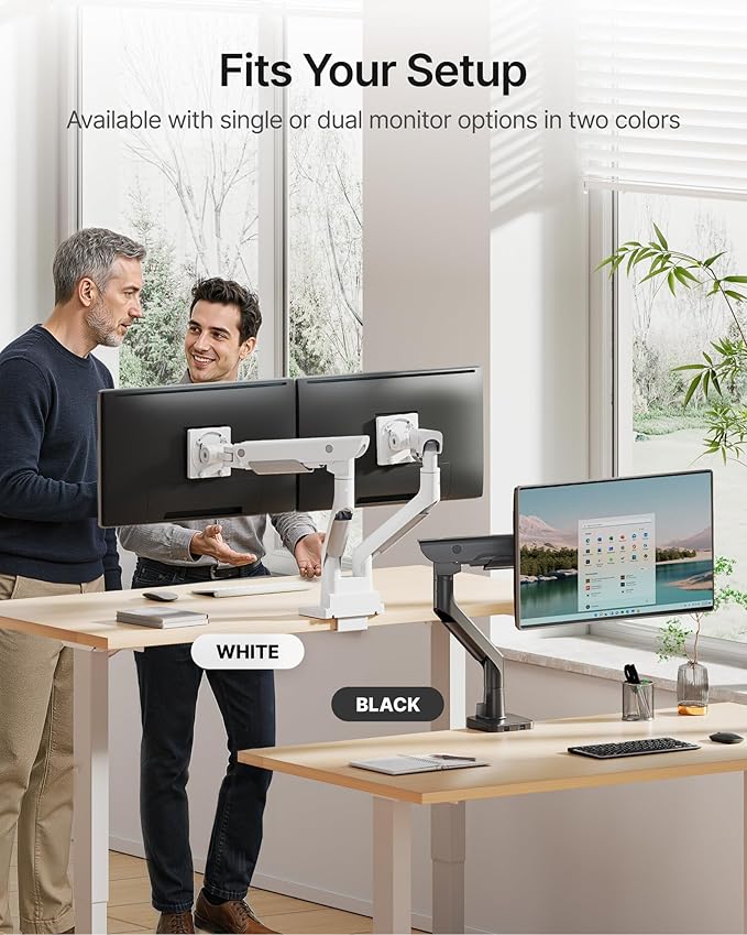 monTEK Sleek Aluminum Monitor Arm for 17–57” Ultrawide Screens up to 59 lbs, USB 3.0 A/C, Heavy Duty Single Monitor Arm Desk Mount, Pneumatic Lift, Quick-Release Plate, Clamp/Grommet, VESA 100x100
