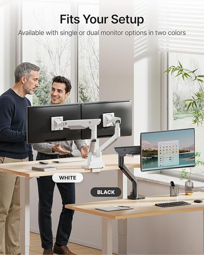 monTEK Sleek Aluminum Monitor Arm for 17–57” Ultrawide Screens up to 59 lbs, USB 3.0 A/C, Heavy Duty Single Monitor Arm Desk Mount, Pneumatic Lift, Quick-Release Plate, Clamp/Grommet, VESA 100x100