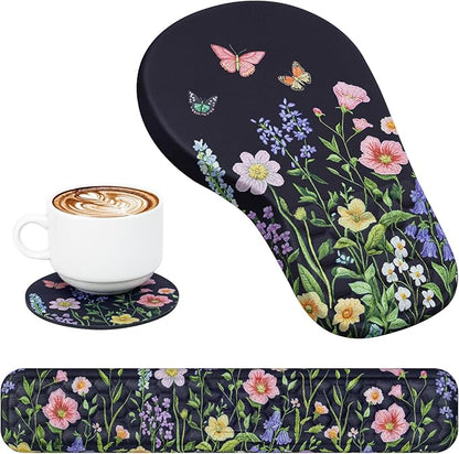 EYROZILL 3 in 1 Ergonomic Mousepad with Wrist Rest, Gaming Keyboard Mouse Pad with Wrist Support Non-Slip Base Massage Design, Pain Relief (Butterfly)