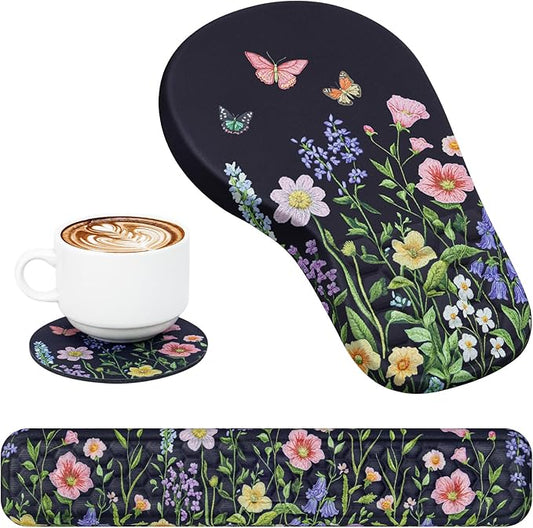 EYROZILL 3 in 1 Ergonomic Mousepad with Wrist Rest, Gaming Keyboard Mouse Pad with Wrist Support Non-Slip Base Massage Design, Pain Relief (Butterfly)