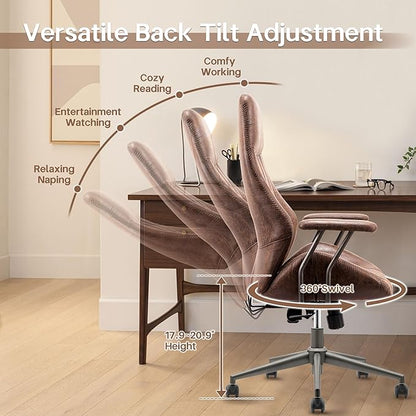 HOOOWOOO Faux Suede Leather Home Office Desk Chair,MCM Modern Ergonomic Task Work Chair,Computer Gaming Chair with Cushion Seat Lumbar Support Reclining High Back for Long Hours(Chocolate Brown)