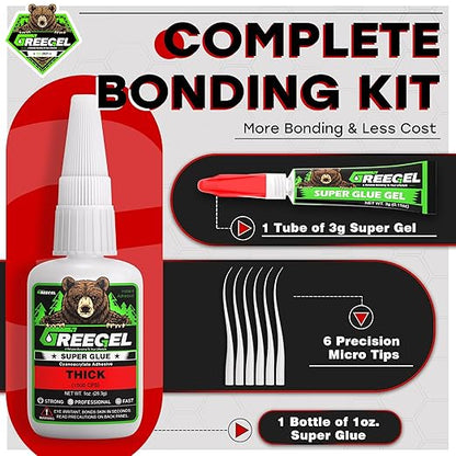 Super Glue Thick for Metal, Wood, Rubber, Glass, Super Control Cyanoacrylate Adhesive (CA) Instant Glue 1 Oz - Clear Superglue with Extra Gel for Carpentry & Crafts Repair (1 Pack)