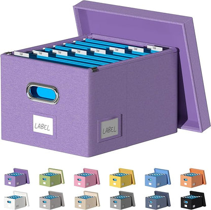 File Organizer Collapsible Storage Box for Office File Box with Lids Document Organizer for Office and Home Easy Slide Durable Hanging File Box (Purple)