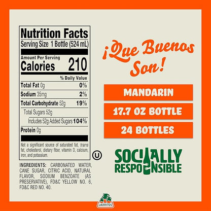 Jarritos - Mexican Soda Soft Drinks, Mandarin (17.7 oz, 524ml) 24 Bottles - Made with Real Cane Sugar - 0g Fat - Made in Mexico - Natural Flavor Soda Pop - Party & BBQ Beverages