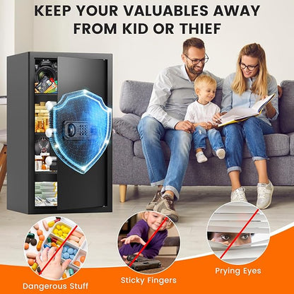 6.5 Cuft Large Fireproof Safe Box, Home Safe Water and Fireproof, Anti-Theft Digital Security Lock Box with Smart Alert System, Removable Shelf, Mute Function, Document Safes for Jewelry