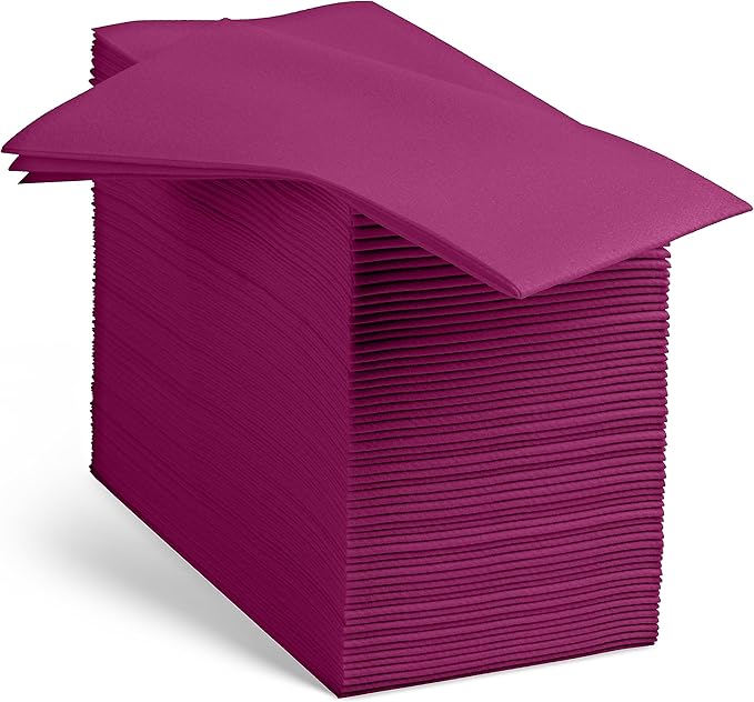 Linen-Feel Plum Paper Napkins - Decortive Cloth-Like Disposable Dinner Napkins - Soft And Absorbent Napkins for Thanksgiving, Party, Wedding, Bathroom Or Any Occasion. (Pack of 100)