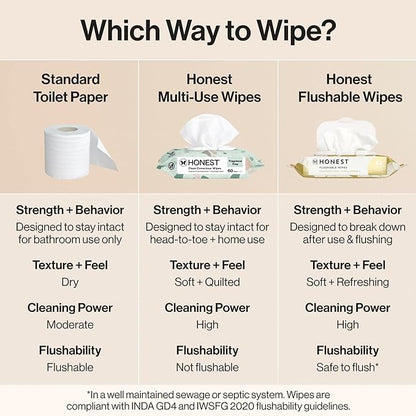 The Honest Company Hypoallergenic Flushable Wipes for Sensitive Skin, Gilded Wings, 42 Count