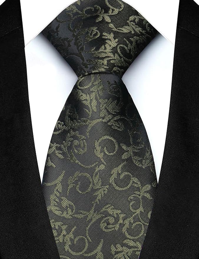 JEMYGINS Mens Floral Tie and Lapel Pin Necktie Pocket Square and Tie Clip with Sets for Business Casual 4PCS