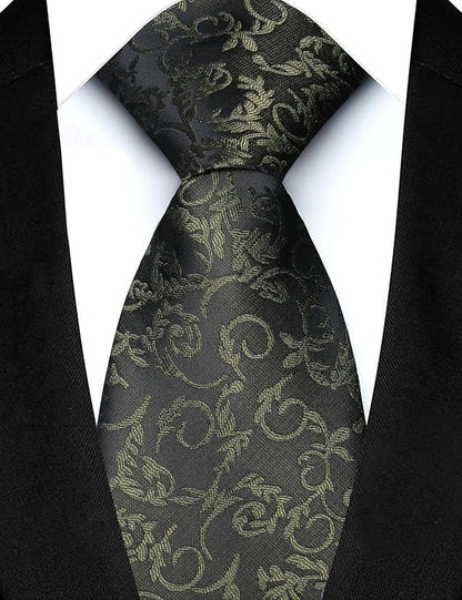 JEMYGINS Mens Floral Tie and Lapel Pin Necktie Pocket Square and Tie Clip with Sets for Business Casual 4PCS