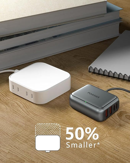 8-Port USB Charger, Multi-Port Travel USB C Charger, Mini Charging Station with USB C and USB A Ports, Charging Station Block for Traveling, Camping Compatible with Phone, Earbud (Dark Gray)