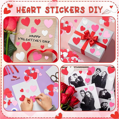 300 PCS Valentines Stickers, Matte Foam Heart Stickers, 3 Sizes Hearts for Crafts, Rose Red Self-Adhesive Valentines Foam Stickers for DIY Wedding Birthday Valentine's Dating