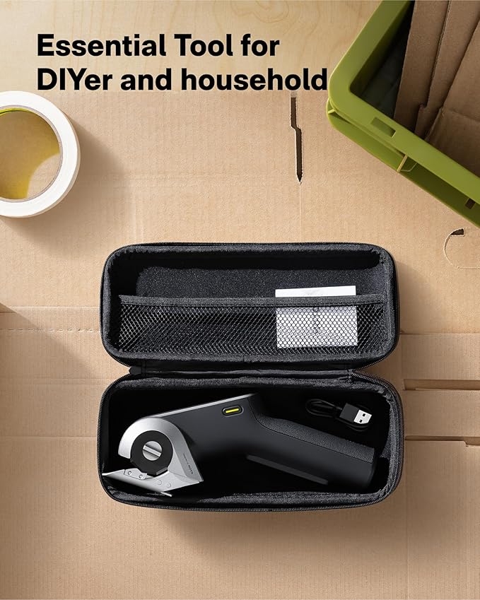 HOTO EdgeFlow Cordless Electric Scissors, Titanium Blade & LED Display, Rechargeable Cardboard Box Cutter, Self-Sharpening & Tool-Free Easy-Swap, Safety Lock, for Cardboard, Carpet, Leather, Crafting