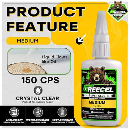 Super Glue Medium for Plastic, Metal, Leather, Wood, Ceramic, Premium Superglue 4 oz - Clear Cyanoacrylate Adhesive (CA) Instant Glue with Extra Gel for Quick Fixes & Repair (2 Pack)