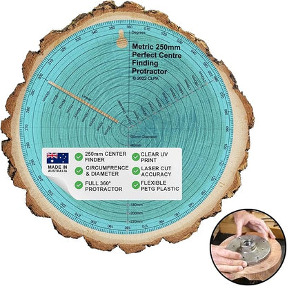 Clearly Printed 250mm Circle Center Finder Tool, Protractor, and Circle Maker Tool and Compass for Woodworking and Wood Turning. Find The Center of Timber or Dowel with Our Center Finder Ruler.