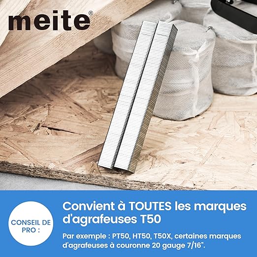 meite T50 Staples, 3/8 Inch Length Heavy Duty Staples for Staple Gun, Galvanized, 20 Gauge 3/8 Inch Crown, Compatible with T50 Staple Gun, Ideal for Upholstery, Construction, Furniture (5,000 Counts)
