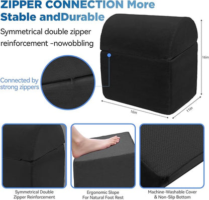 Adjustable Foot Rest for Under Desk at Work - 3-in-1 Ergonomic Foot Stool with Zipper Connection, Height Adjustable for Office, Home & Gaming (Black)