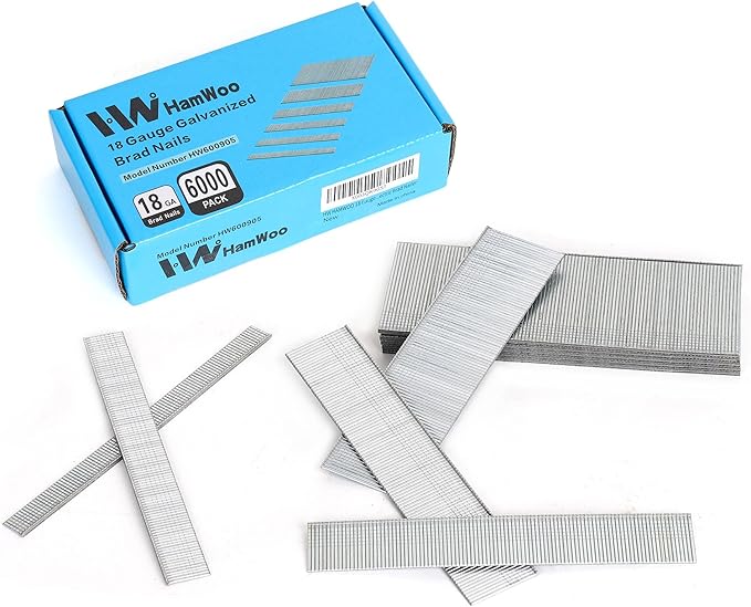 HW HAMWOO 18 Gauge Brad Nails,Galvanized 18GA Nail Gun Nails Assorted,Suitable for Most Brand of 18 GA Pneumatic and Electric Brad Nailer(2",1-1/4",1",3/4",5/8",2/5",6000Pcs)