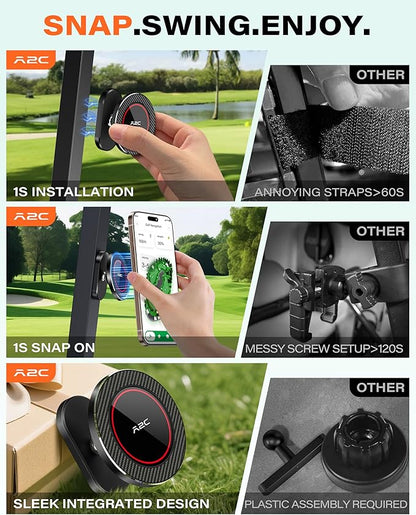 A2C Alloy Magnetic Golf Cart Phone Holder Mount Compatible with MagSafe iPhone 17 Pro Max 16 15 14 13 12 Mini Fits EZGO, Club Car, Yamaha, Icon, Golf Accessories for Men Women Essentials Gift (Black)