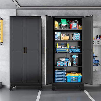 Black Pantry Storage Cabinet,71" Kitchen Pantry with Doors and 4 Adjustable Shelves, Metal Storage Cabinet, for Office, Home, Garage, School