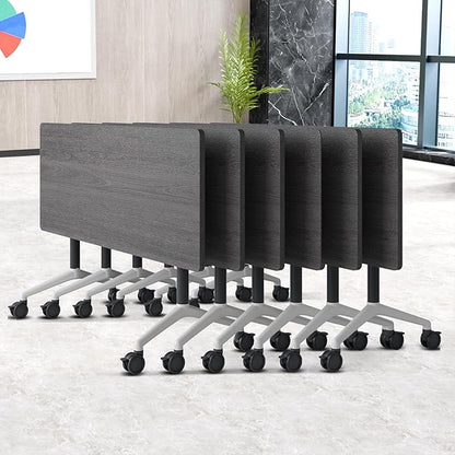 Folding Conference Table, Conference Room Tables Foldable Large Meeting Seminar Table on Wheels,Flip Top Boardroom Training Tables for Office, Classroom,Meeting (6, Grey, 55.1in)