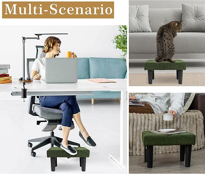 CAROLMADE Ottoman Foot Rest, Suede Small Ottoman Foot Stool with Legs Modern Footstool Ottomans for Living Room Entryway Office, Green